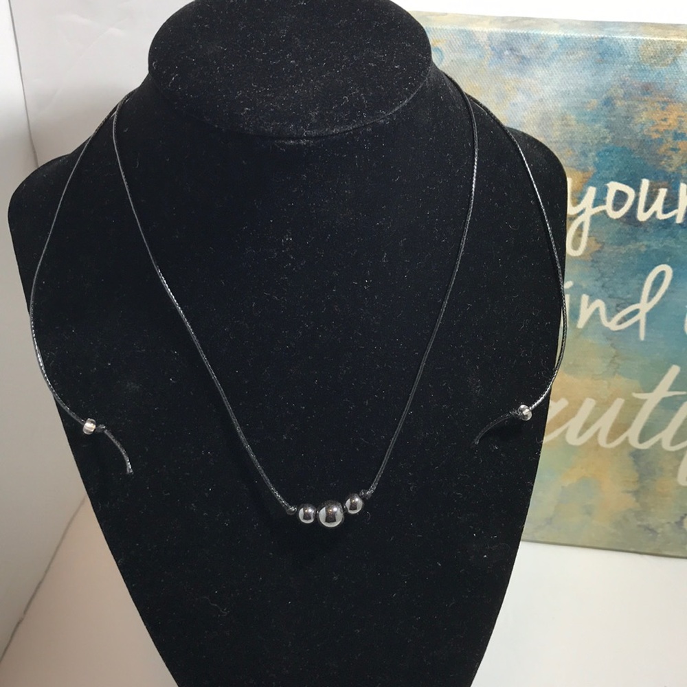 Hematite choker necklace handmade three bead simple anxiety necklace sleek black